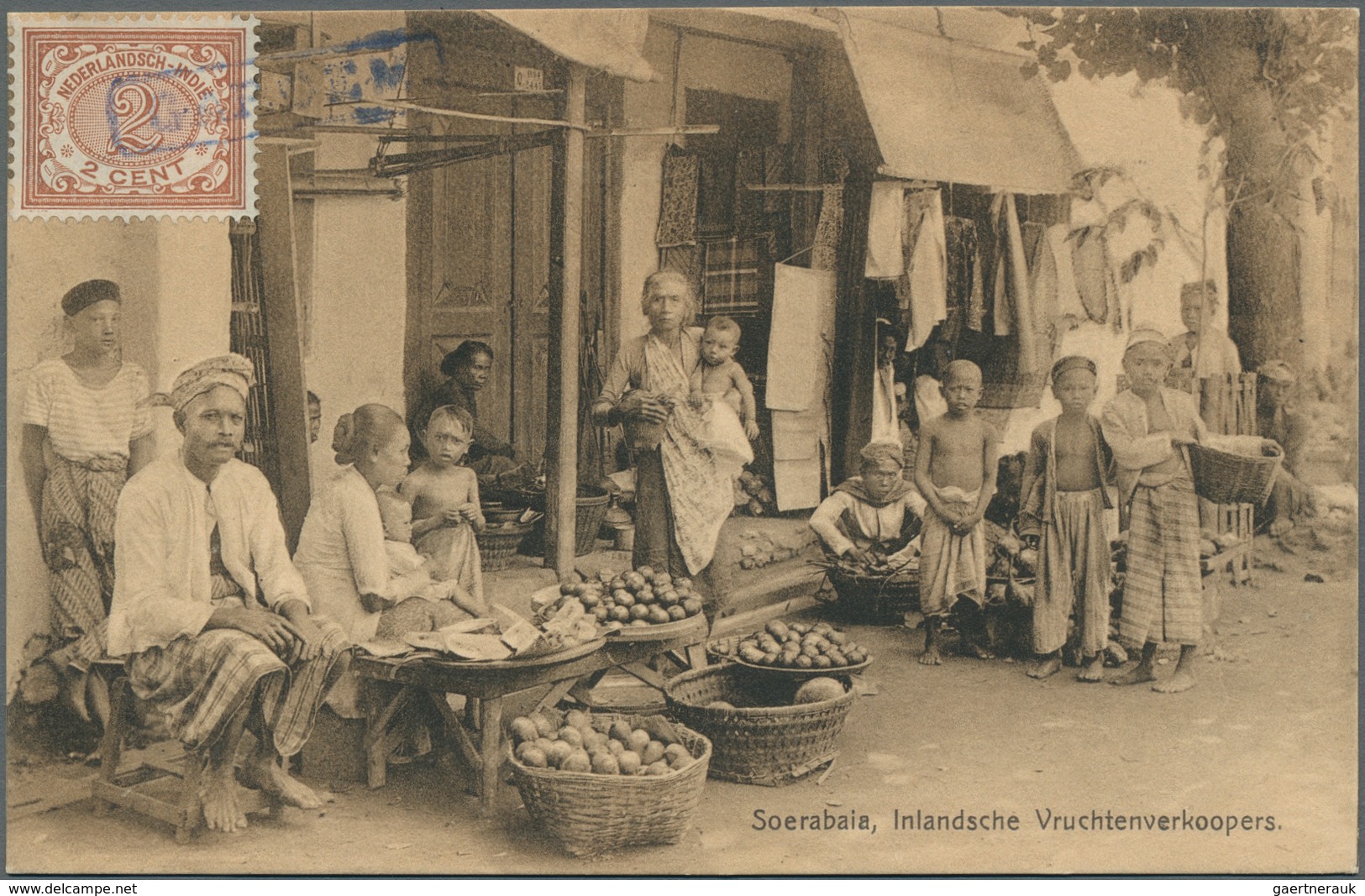 Niederländisch-Indien: 1910 (ca.) 2c brown, on the picture side of 14 different picture postcards, t