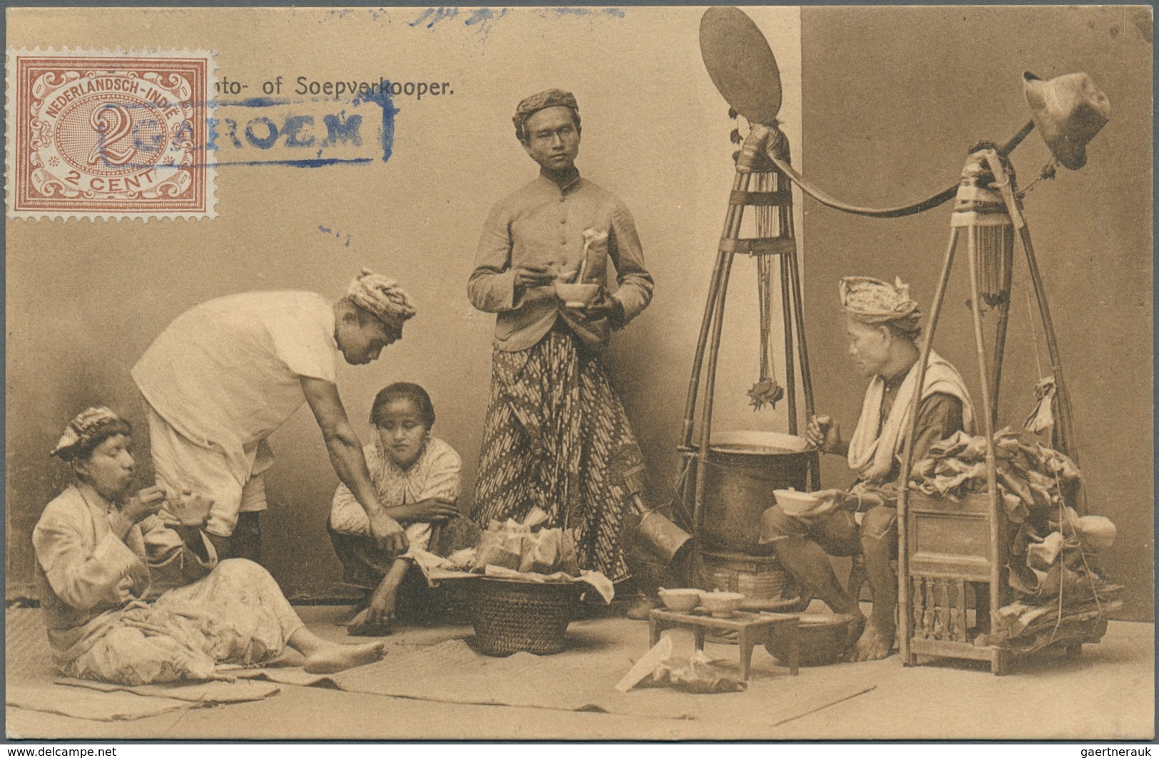 Niederländisch-Indien: 1910 (ca.) 2c brown, on the picture side of 14 different picture postcards, t
