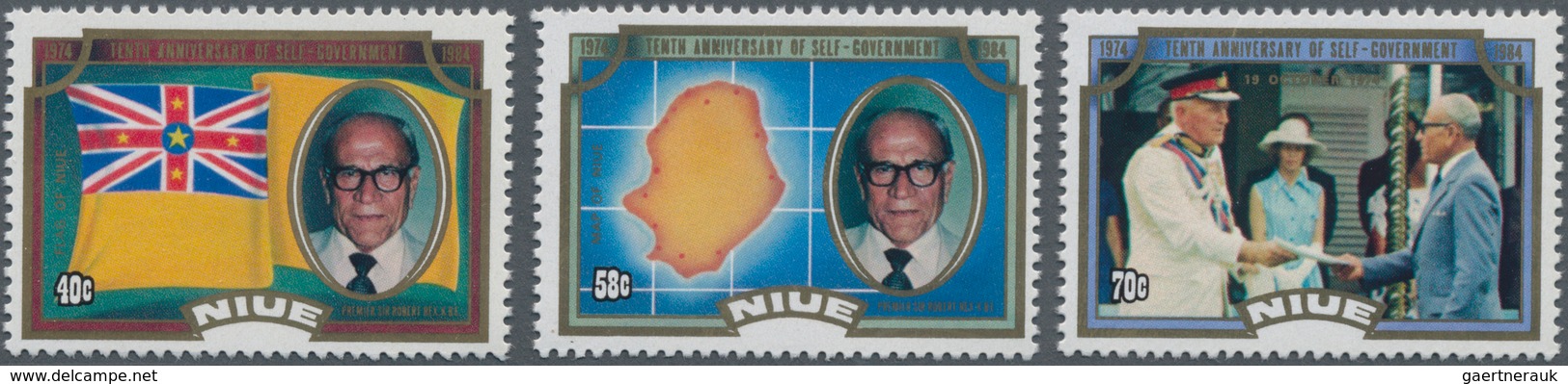 Niue: 1984, 10 Years Self-government Complete Set Of Three In A Lot With About 825 Sets Mostly In Pa - Niue