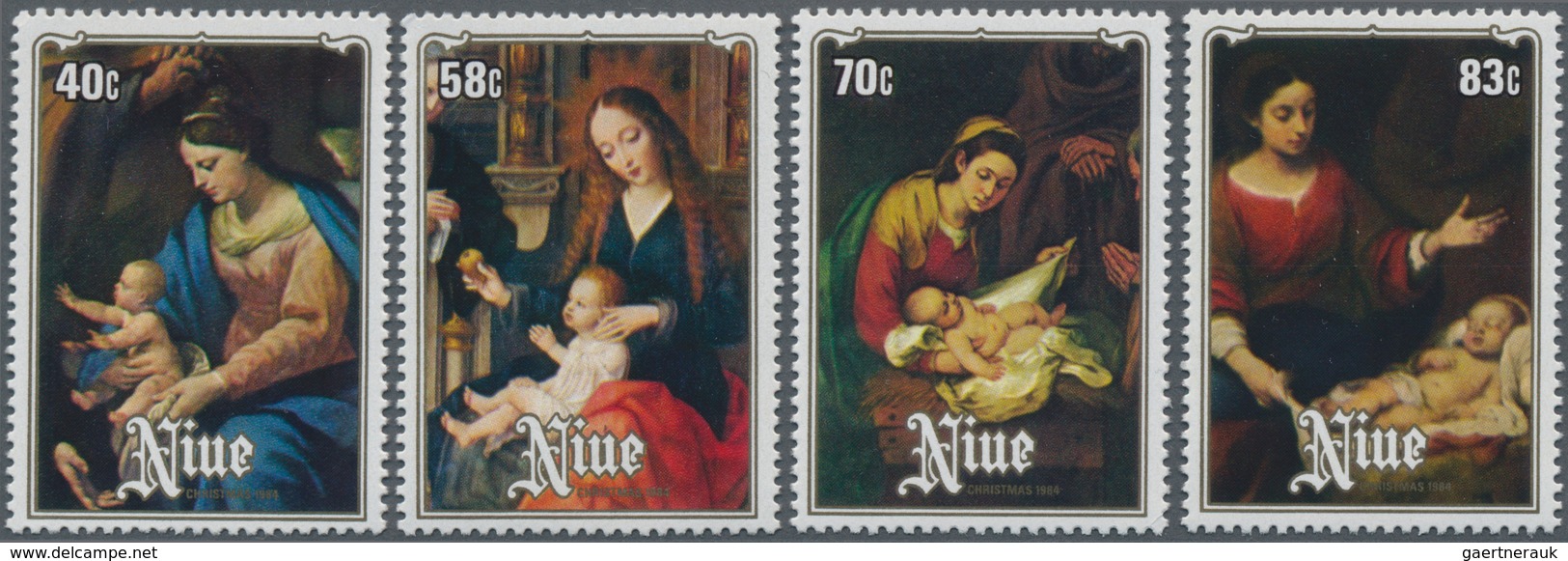 Niue: 1984, Christmas Complete Set Of Four With Different Paintings (Vaccaro, Murillo Etc.) In A Lot - Niue