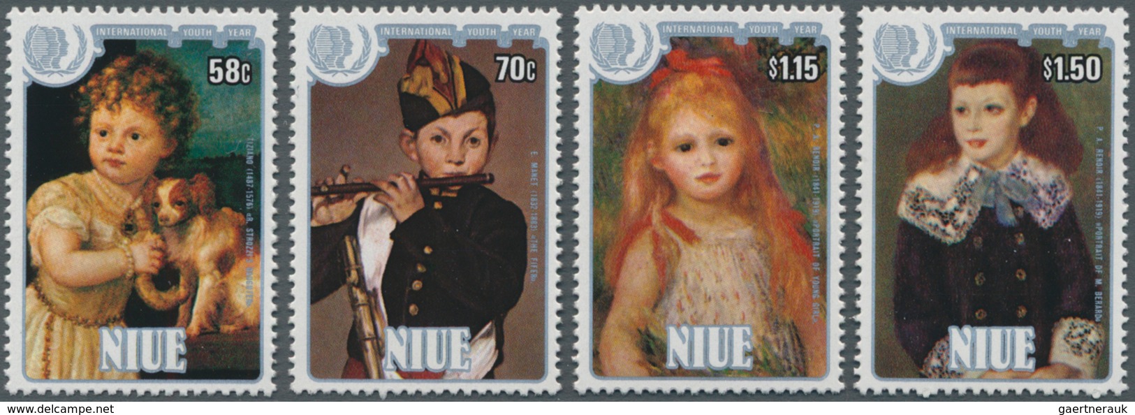 Niue: 1985, International Youth Year Complete Set Of Four With Different Children Paintings (Tizian, - Niue