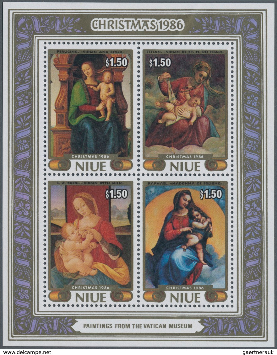 Niue: 1986, Christmas Miniature Sheet With Four Different Paintings (Tizian, Raffael Etc.) In An INV - Niue