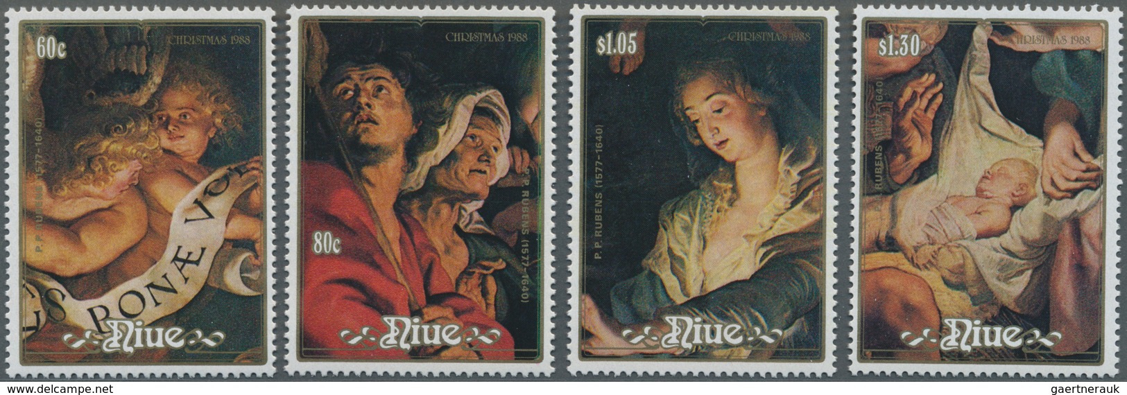 Niue: 1988, Christmas Complete Set Of Four With Different Rubens Paintings In A Lot With About 1.100 - Niue