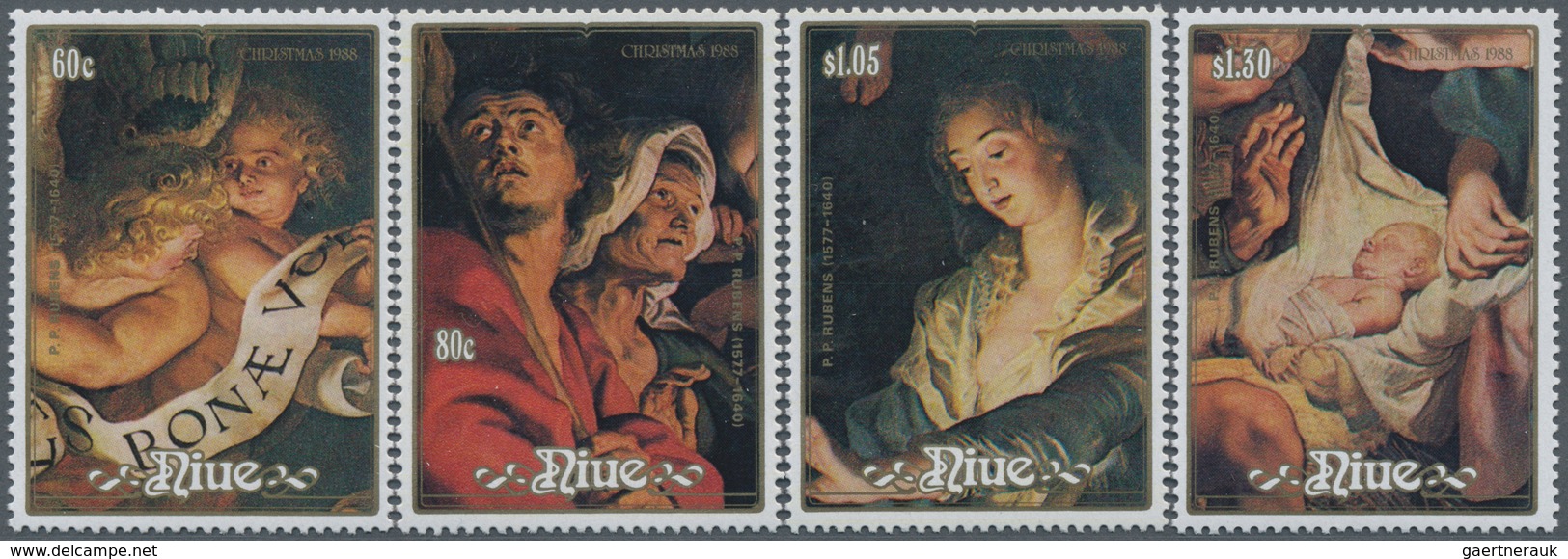 Niue: 1988, Christmas Complete Set Of Four With Different Rubens Paintings In A Lot With About 1.100 - Niue