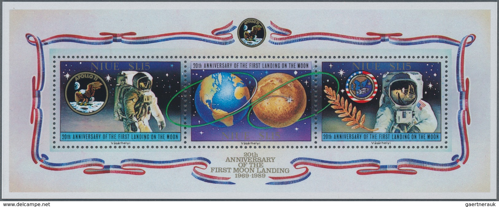 Niue: 1989, 20 Years Of Moon Landing Miniature Sheet With Astronauts And Emblems Etc. In A Lot With - Niue