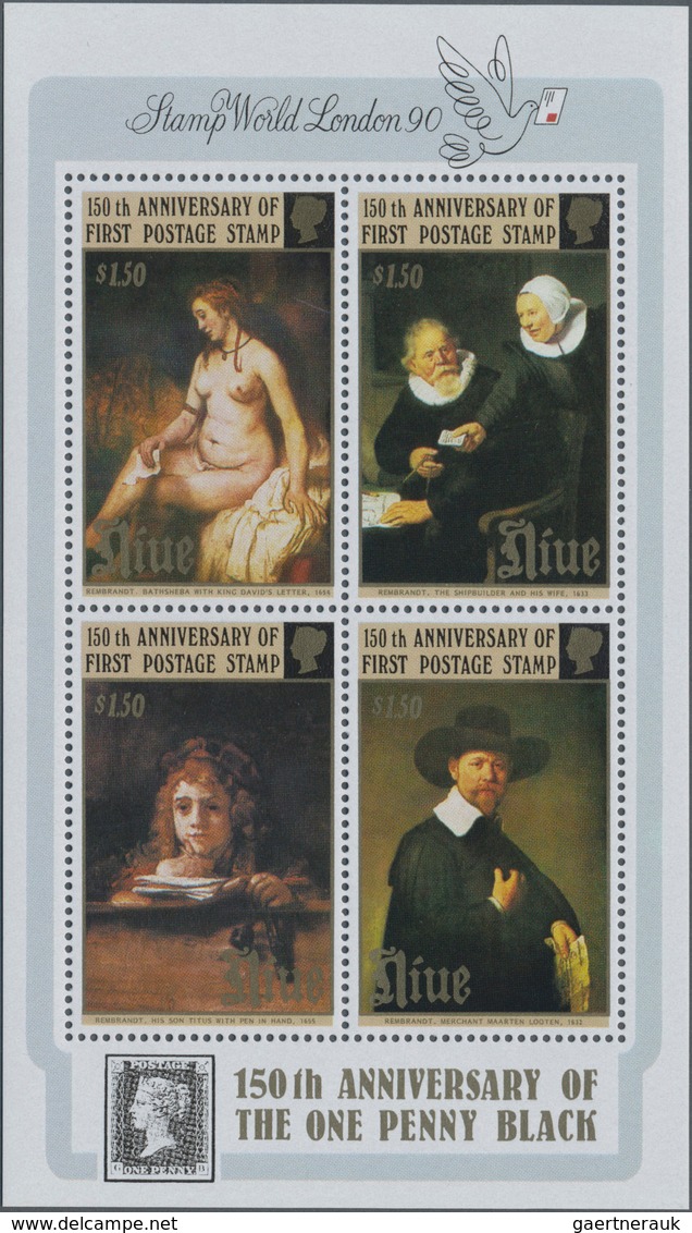 Niue: 1990, 150 Years Of Stamps Miniature Sheet With Four Different Rembrandt Paintings In A Lot Wit - Niue