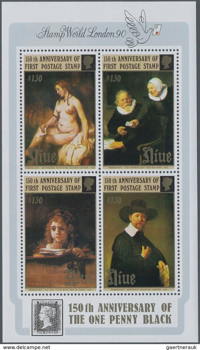 Niue: 1990, 150 Years Of Stamps Miniature Sheet With Four Different Rembrandt Paintings In A Lot Wit - Niue