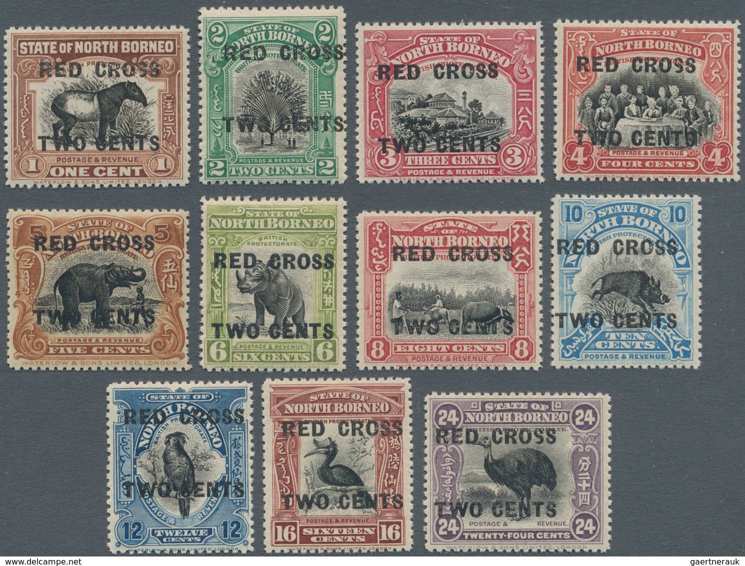 Nordborneo: 1918, Pictorial Definitives With Opt. 'RED CROSS TWO CENTS' Simplified Part Set Of 11 Fr - Nordborneo (...-1963)