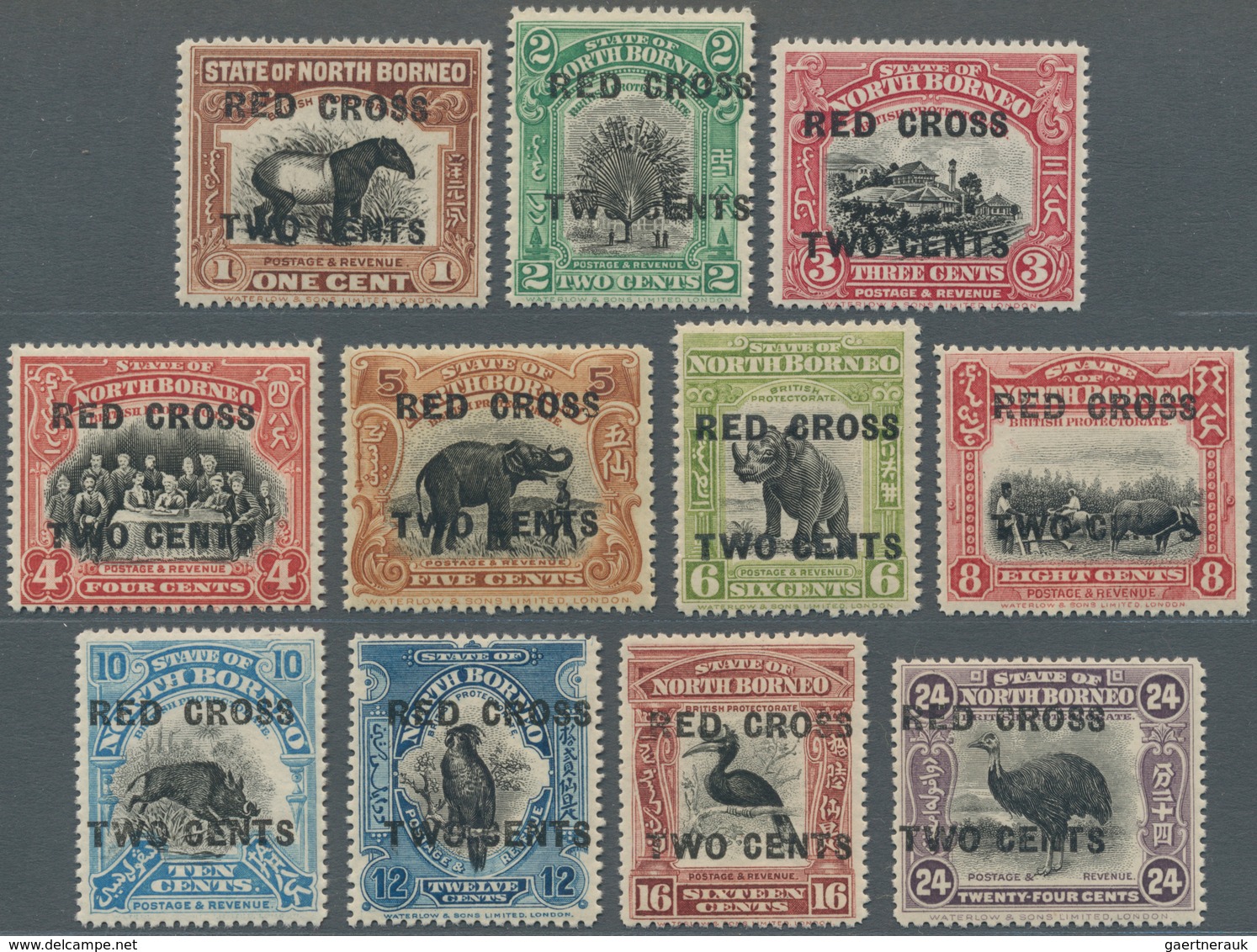 Nordborneo: 1918, Pictorial Definitives With Opt. 'RED CROSS TWO CENTS' Simplified Part Set Of 11 Fr - Nordborneo (...-1963)