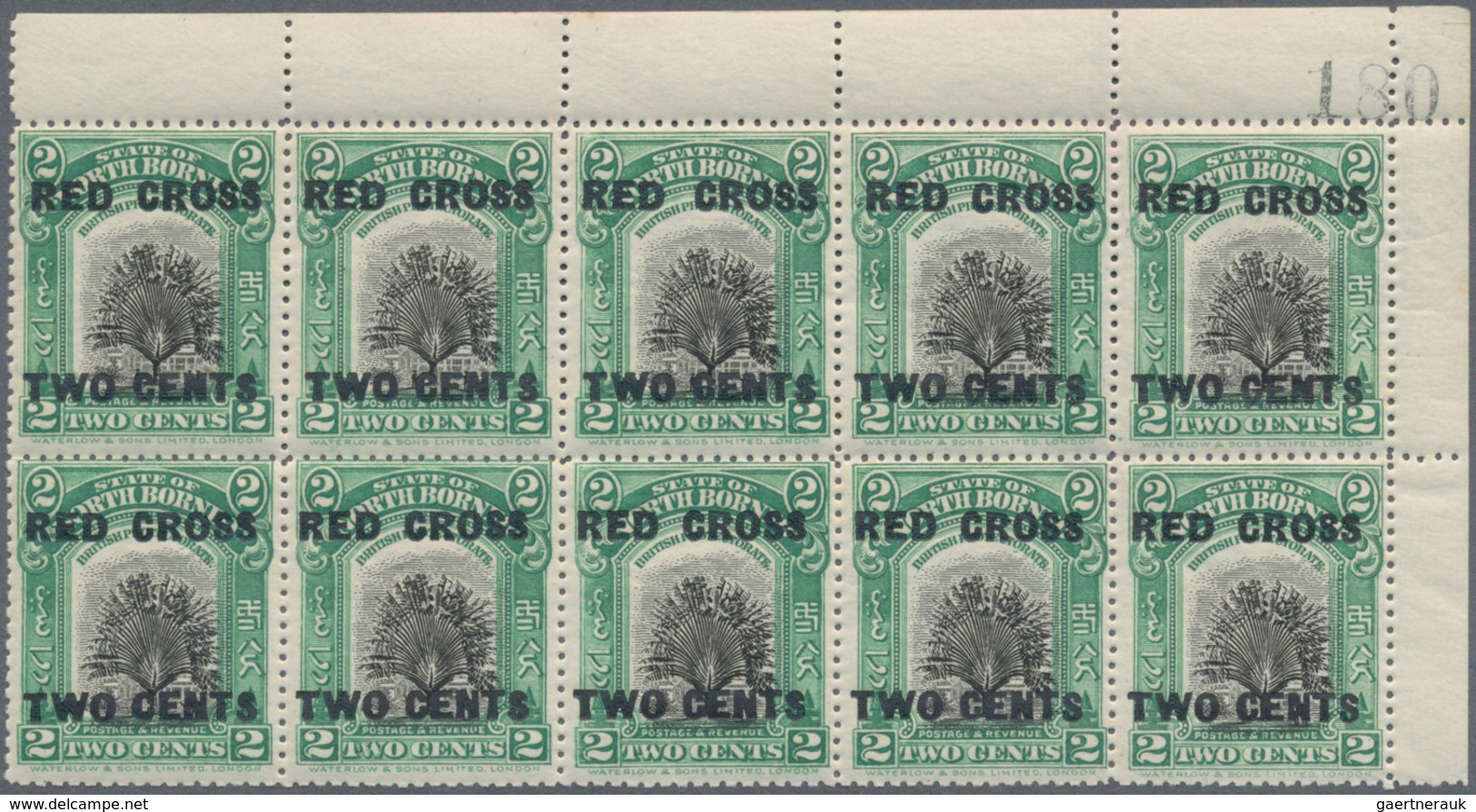 Nordborneo: 1918, Travellers Tree 2c. Green/black With Opt. ‚RED CROSS / TWO CENTS‘ (14 Mm Apart) In - Nordborneo (...-1963)