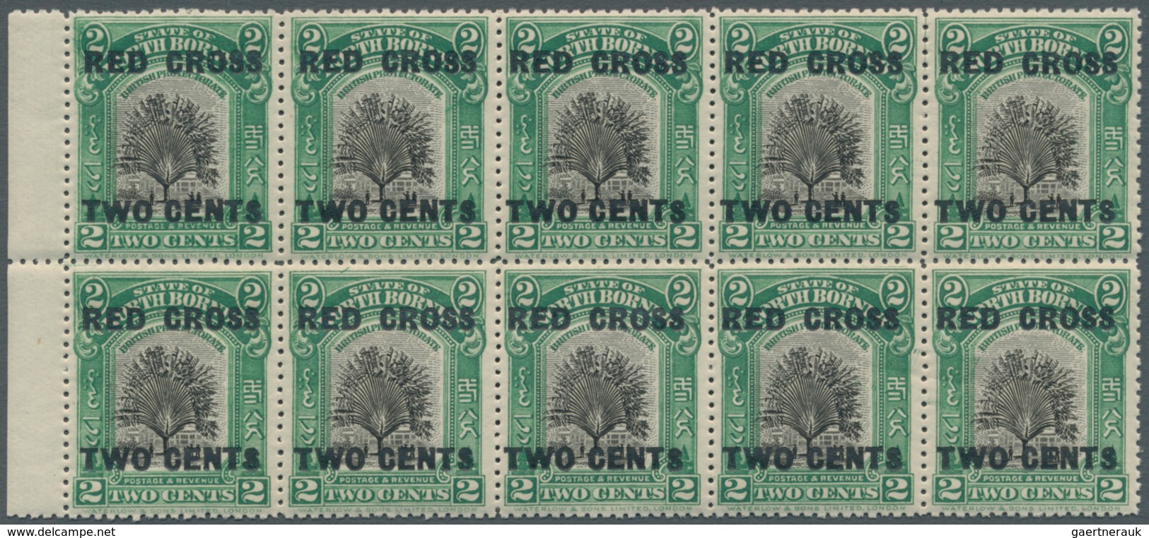 Nordborneo: 1918, Travellers Tree 2c. Green/black With Opt. ‚RED CROSS / TWO CENTS‘ (14 Mm Apart) In - North Borneo (...-1963)