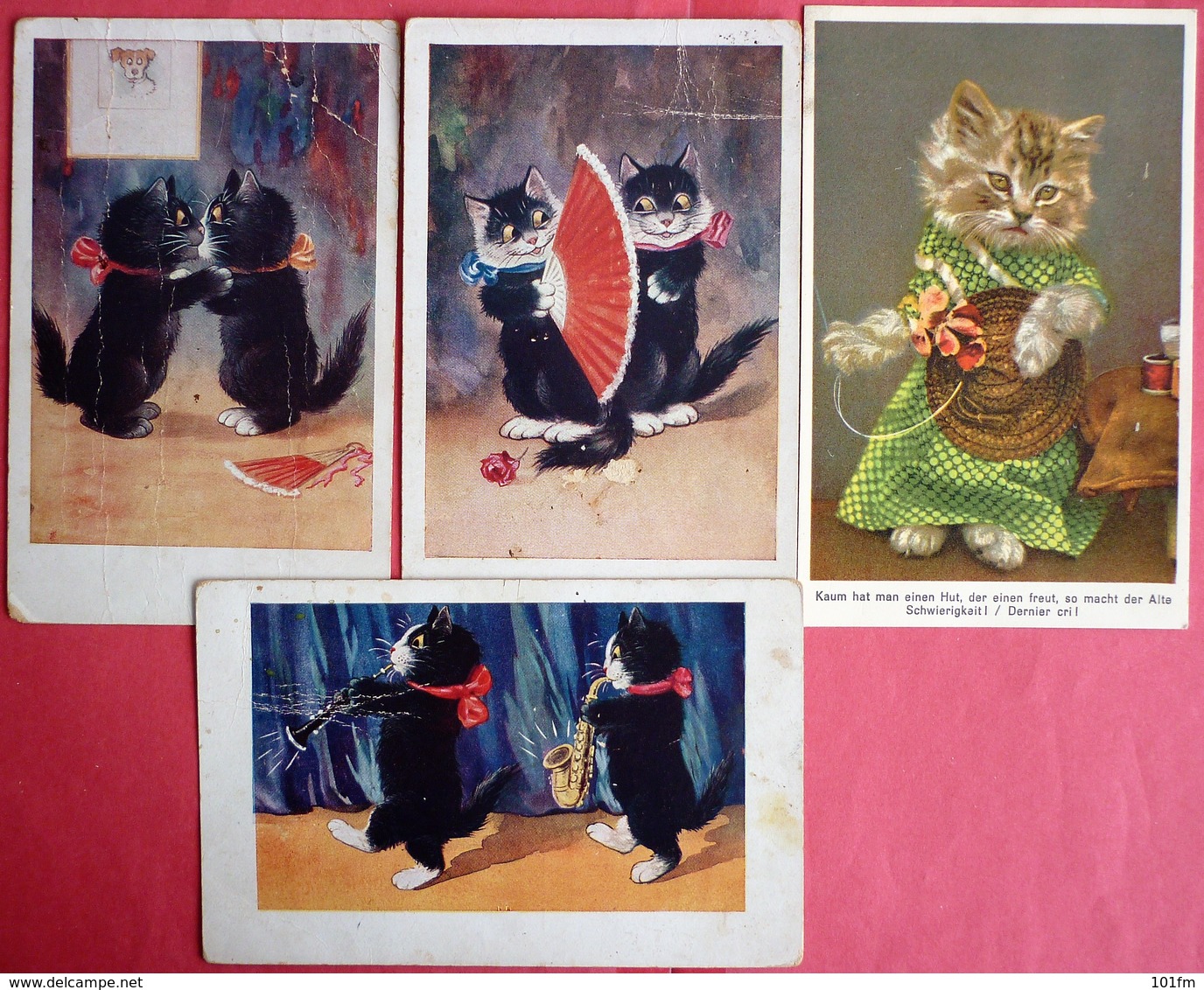 LOT OF 4 DIFFERENT OLD POSTCARDS - CATS - Cats