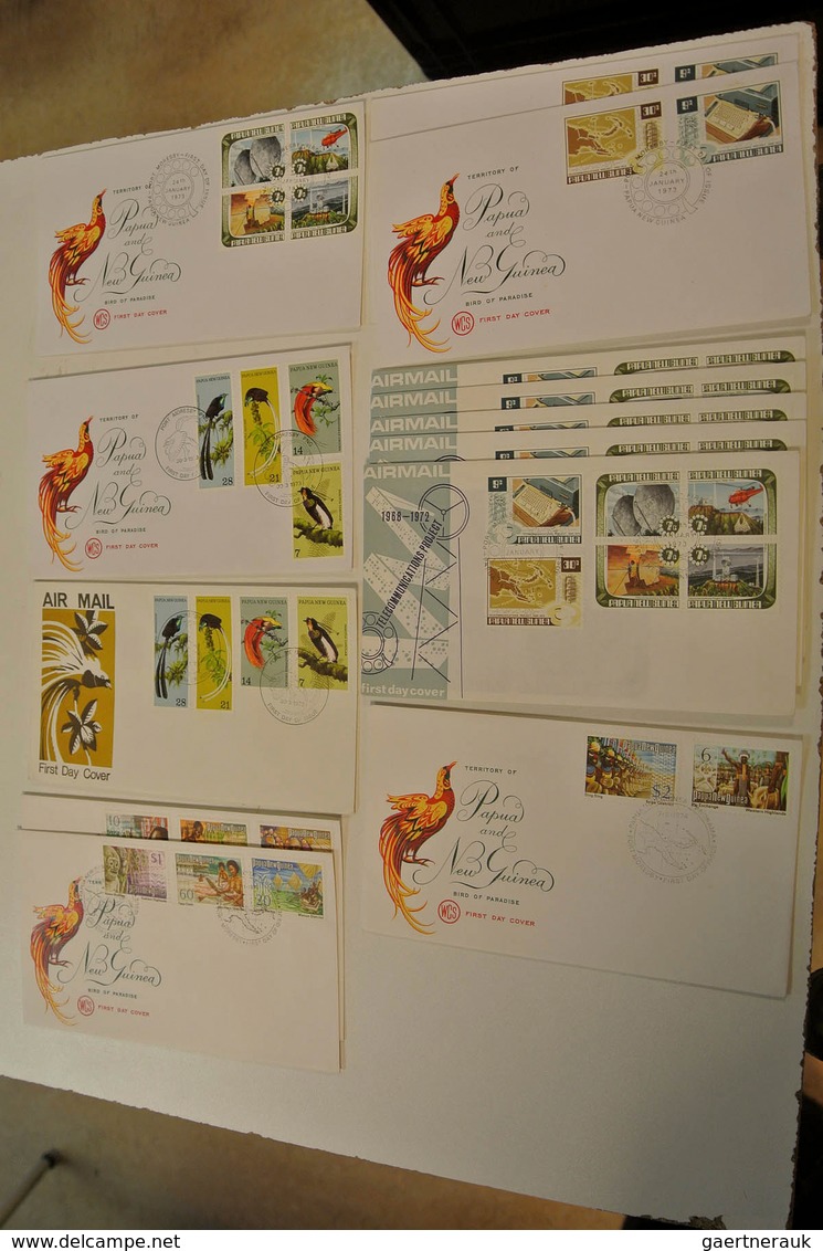 Papua Neuguinea: 1952/88: Lot of ca. 1400 FDC's of Papua New Guinea 1952-1988 in large box. Lot cont