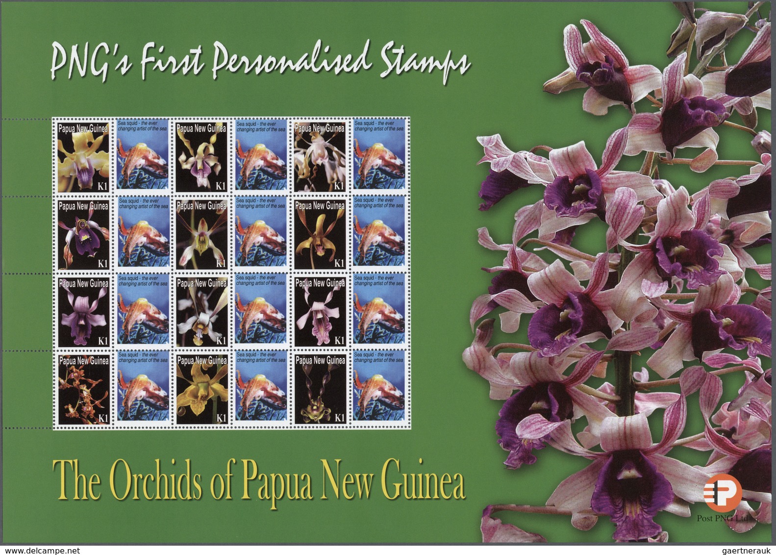 Papua Neuguinea: 2007. Lot With 500 Sheets ORCHIDS 1.00k With Personalised Ornamental Label SEA SQUI - Papua-Neuguinea