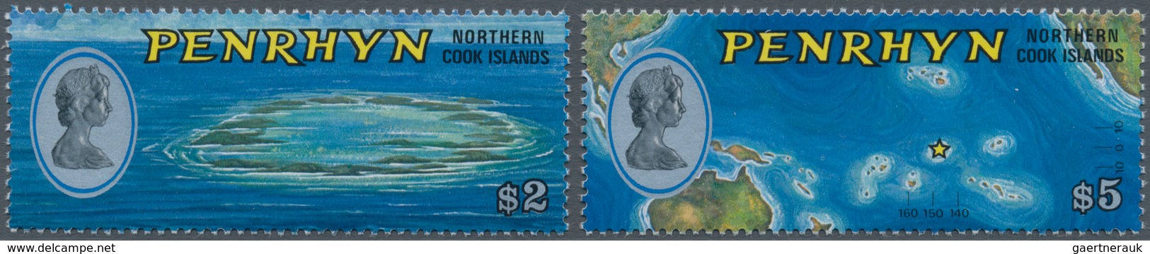 Penrhyn: 1975, Definitives Complete Set Of Two $2 Penrhyn Atoll And $5 Map Of Oceania In A Lot With - Penrhyn