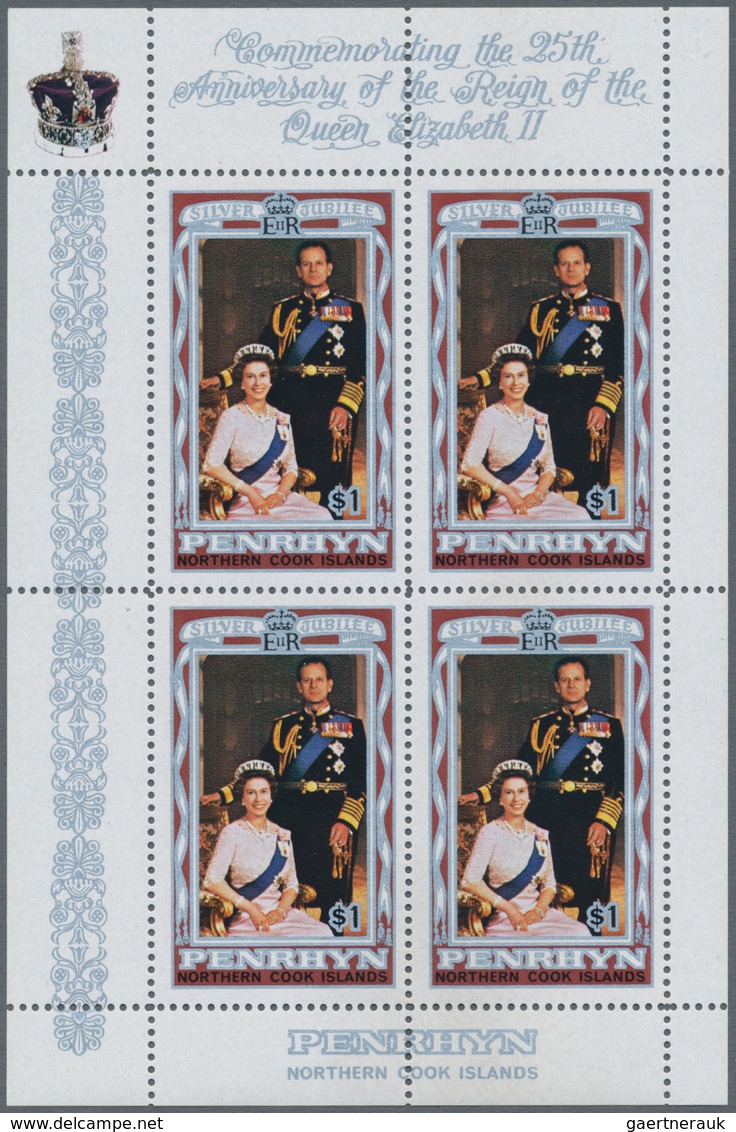 Penrhyn: 1977, Silver Jubilee QEII Complete Set Of Three In A Lot With 70 Sheetlet Sets Of Four (= 2 - Penrhyn