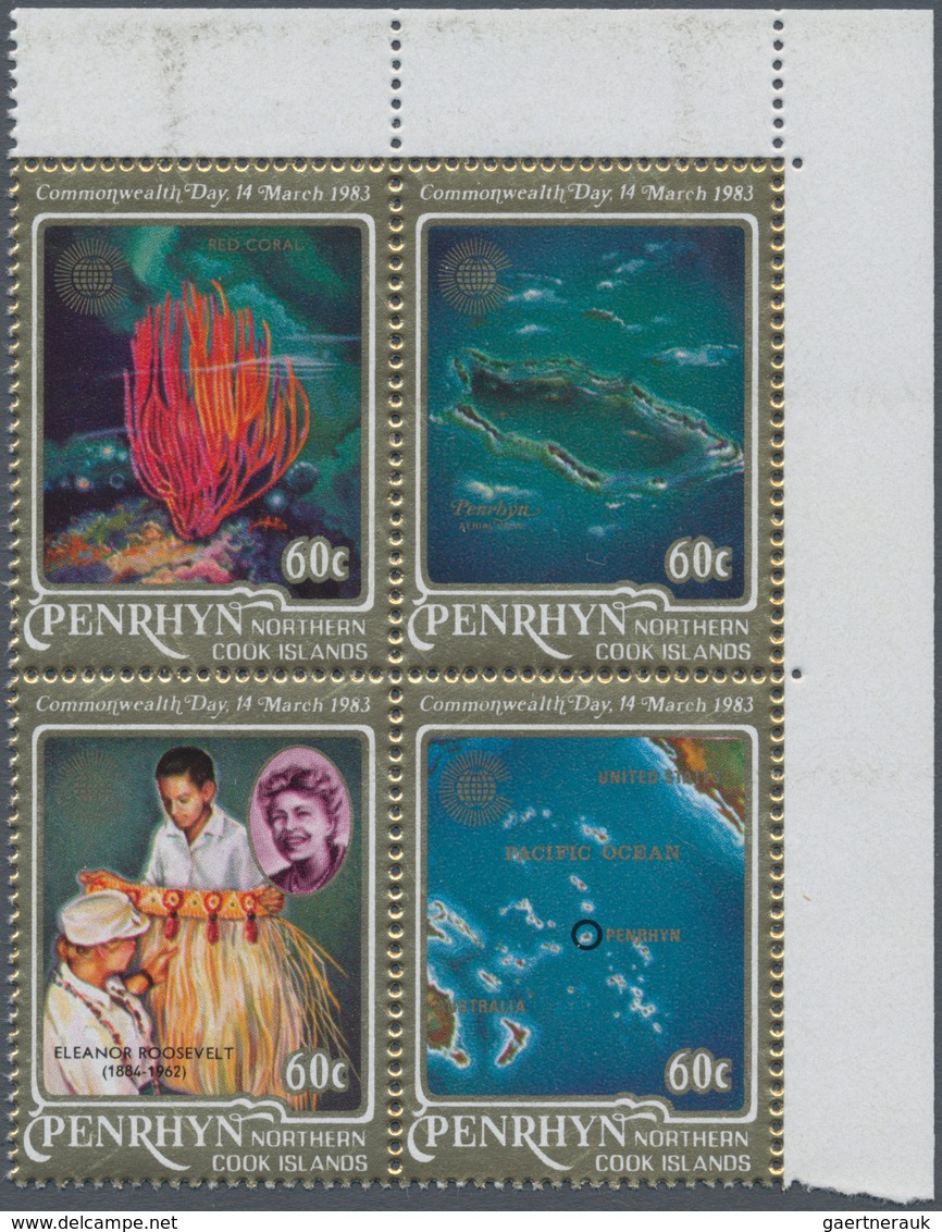 Penrhyn: 1983, Commonwealth Day Complete Set Of Four (maps Of Oceania And Penrhyn, Red Coral And Ele - Penrhyn