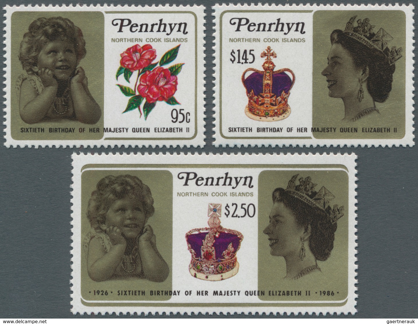 Penrhyn: 1986, 60th Birthday Of QEII Complete Set Of Three In A Lot With About 500 Sets In Part Or C - Penrhyn