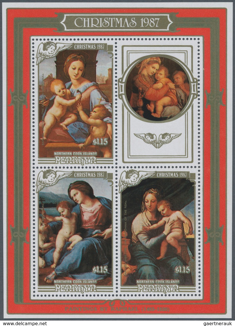 Penrhyn: 1987, Christmas Miniature Sheet With Three Different Raffael Paintings (The Garvagh Madonna - Penrhyn