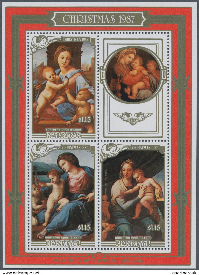Penrhyn: 1987, Christmas Miniature Sheet With Three Different Raffael Paintings (The Garvagh Madonna - Penrhyn