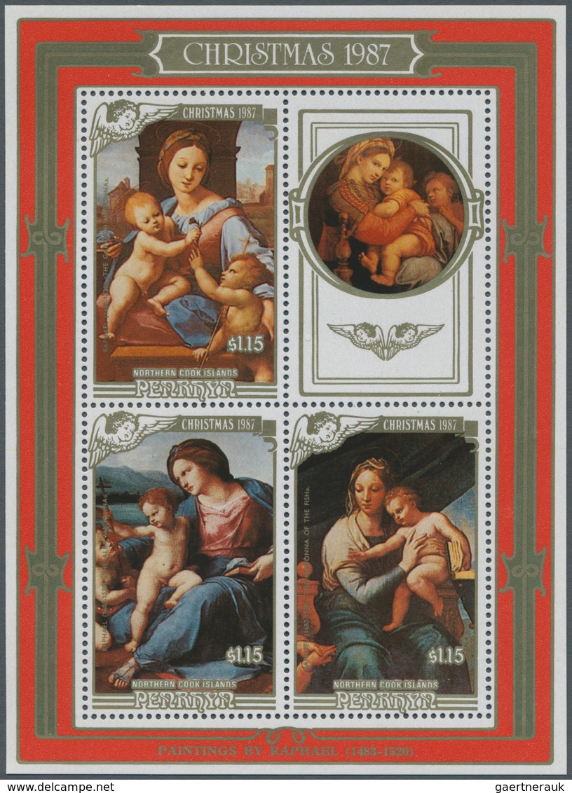 Penrhyn: 1987, Christmas Miniature Sheet With Three Different Raffael Paintings (The Garvagh Madonna - Penrhyn