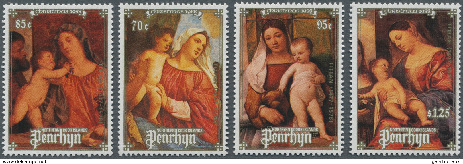 Penrhyn: 1988, Christmas Complete Set Of Four With Tizian Paintings In An INVESTMENT LOT With About - Penrhyn