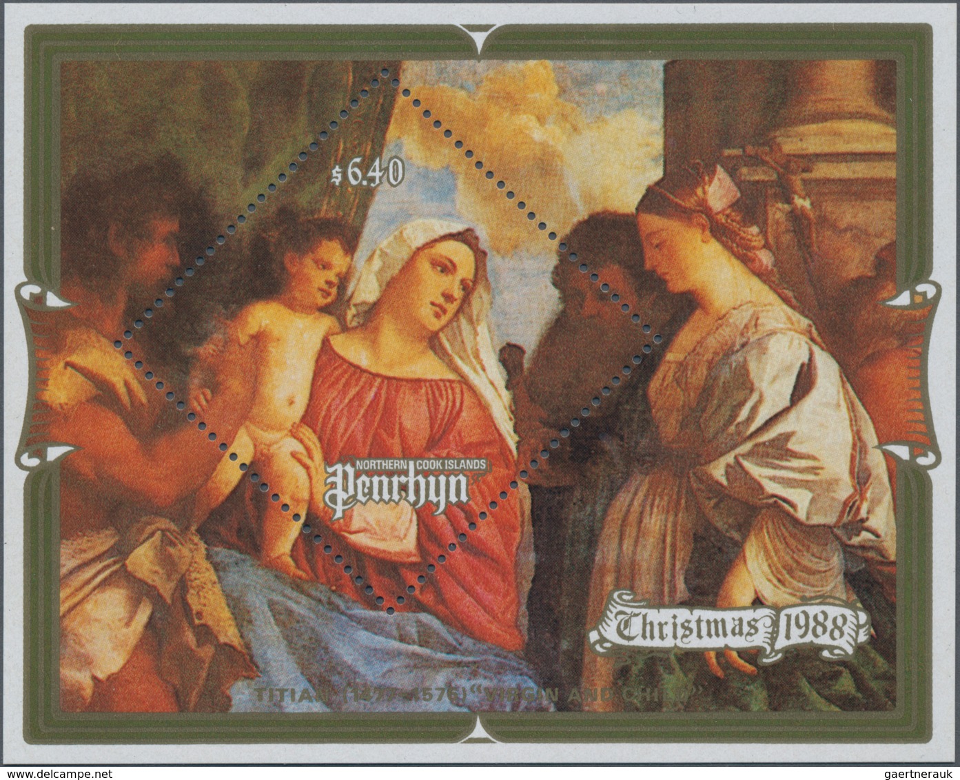 Penrhyn: 1988, Christmas Miniature Sheet With Painting ‚Virgin And Child‘ (Tizian) In A Lot With Abo - Penrhyn