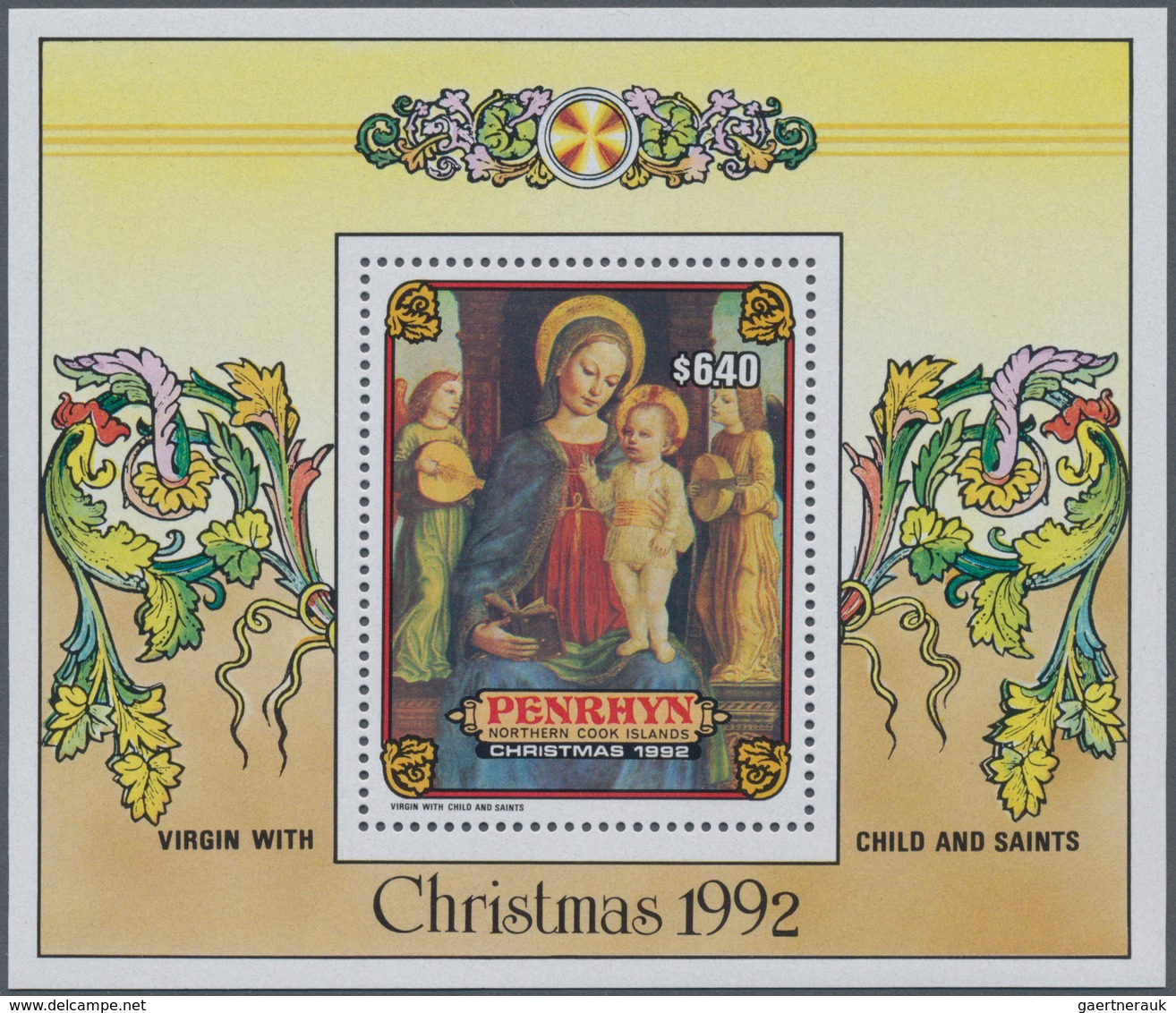 Penrhyn: 1992, Christmas Miniature Sheet With Painting ‚Virgin And Child And Saints‘ (from Ambrogio - Penrhyn