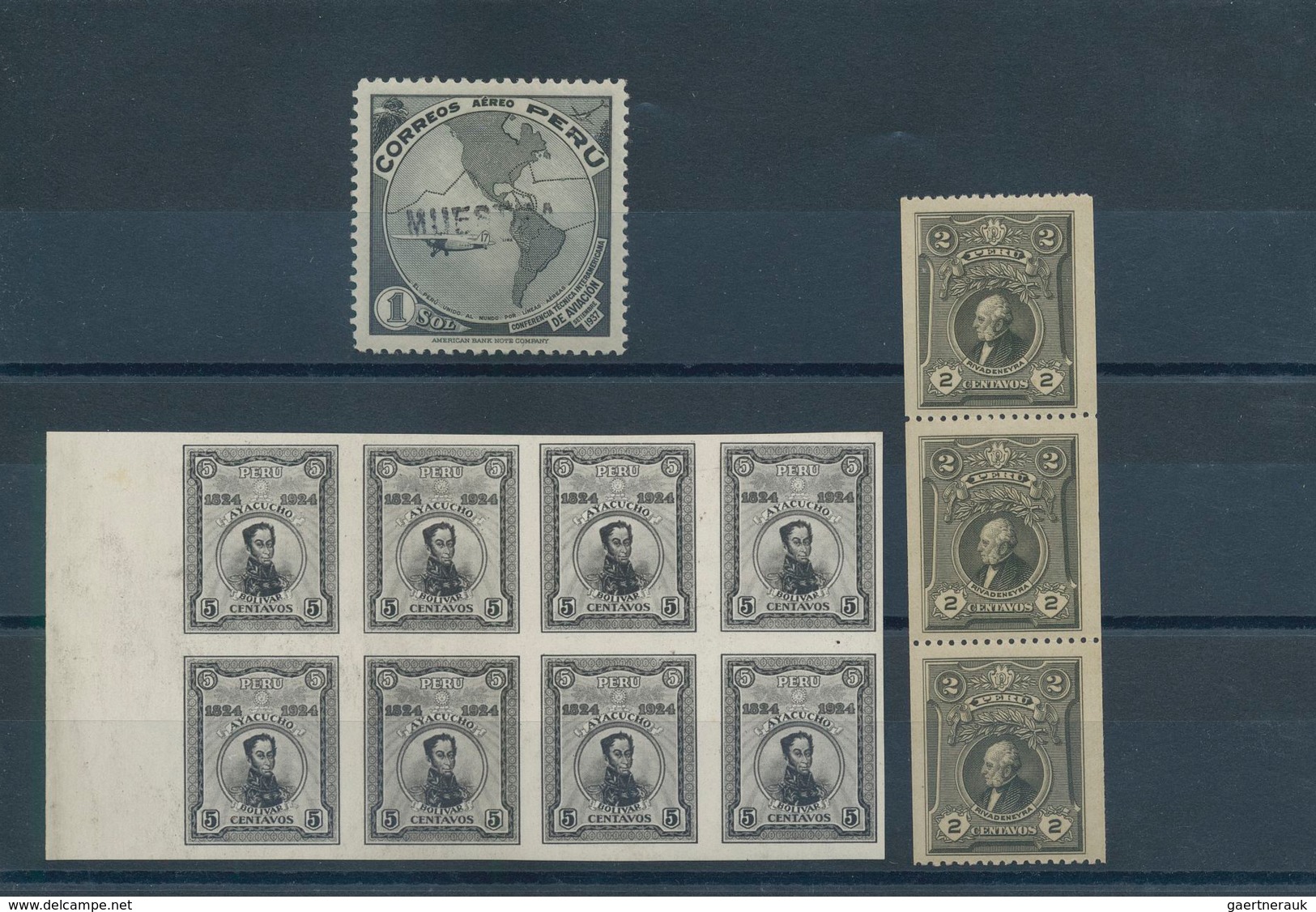 Peru: 1924/1937, U/m Lot Of Specialities: 1924 Ayacucho Issue 5c. Black As IMPERFORAT Block Of Eight - Peru