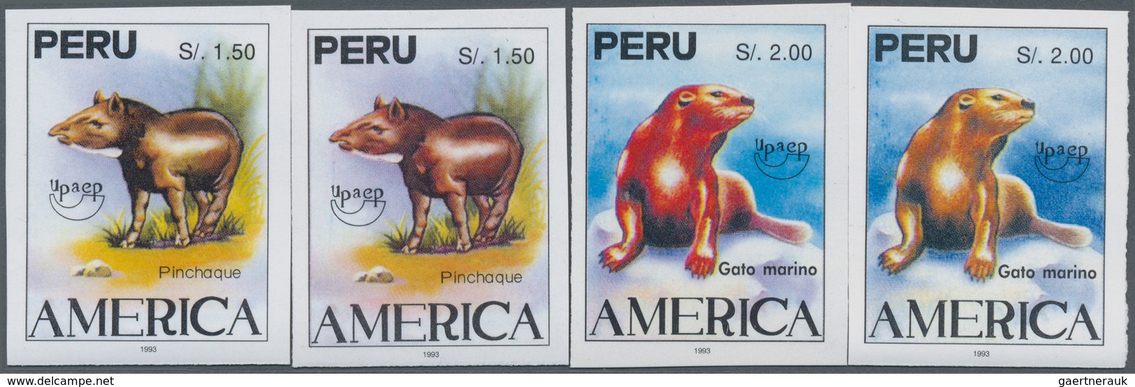 Peru: 1993, Animals IMPERFORATE Set Of Two For UPAEP With 1.50s. Mountain Tapir (Tapirus Pinchaque) - Peru