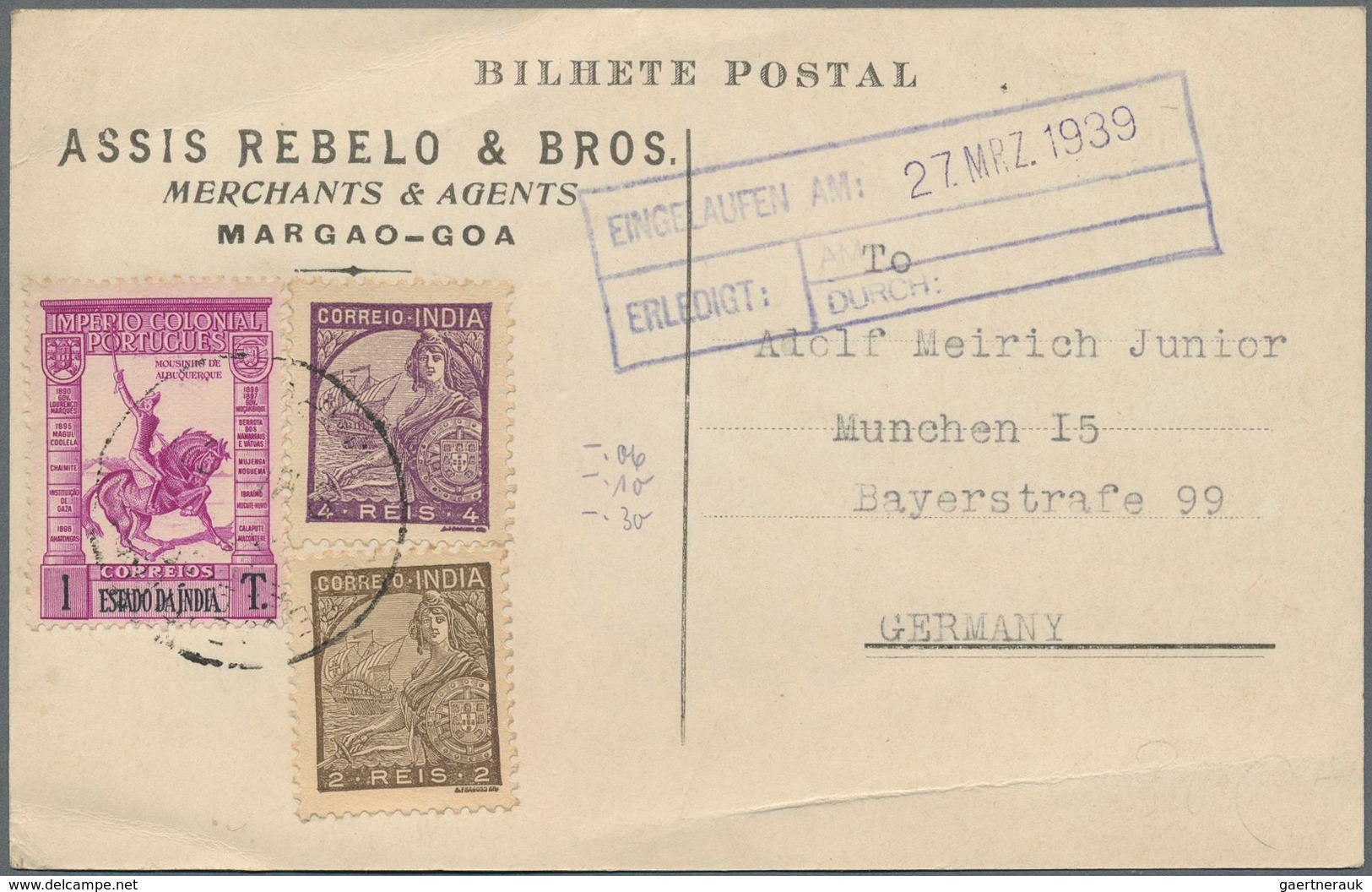 Portugiesisch-Indien: 1930's-1950's, 90 Covers And Postcards, Most Of Them Used Within India, Few To - Portuguese India