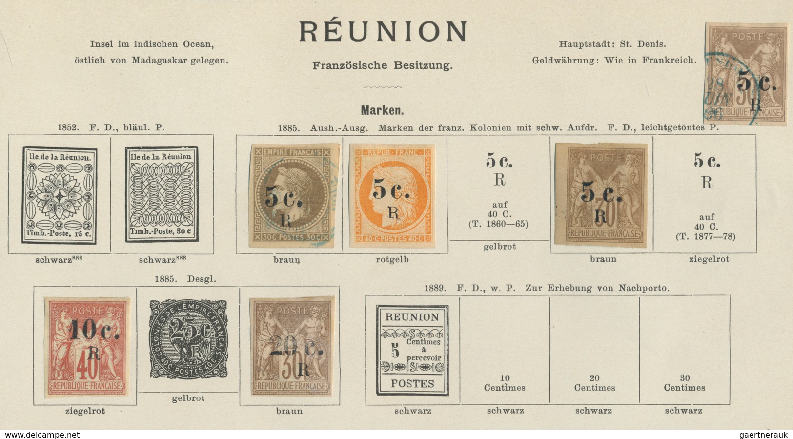 Reunion: 1885, Interessantes Los Von 6 Aufdruckwerten, Dabei Eine Marke Gestempelt - Usati