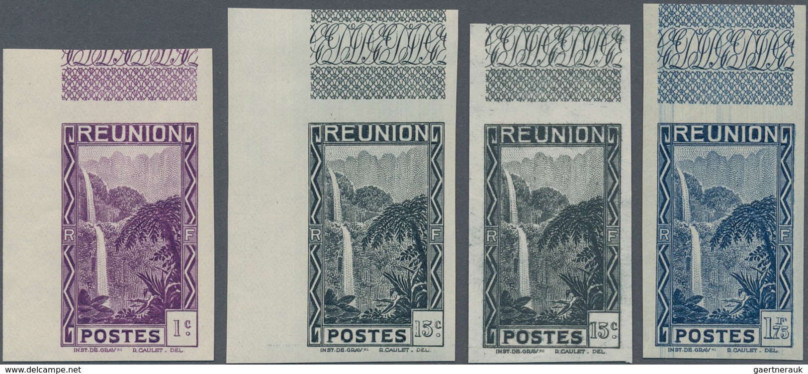 Reunion: 1933/1938, Waterfall At Salazie Lot With 86 IMPERFORATE Stamps Mostly In Larger Blocks Incl - Gebraucht