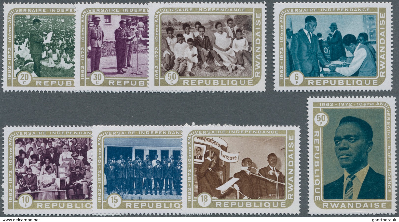 Ruanda: 1972, 10 Years Of Independence Complete Set Of Eight In A Lot With About 400 Sets In Larger - Sonstige & Ohne Zuordnung