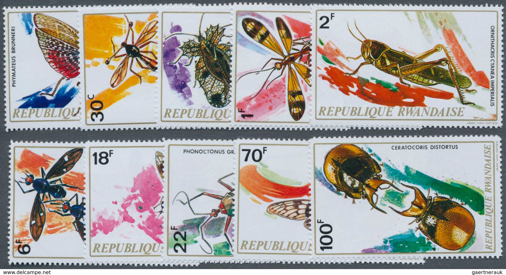 Ruanda: 1973, Insects Complete Set Of Ten With Different Insects Incl. Beetles, Butterflies And Moth - Autres & Non Classés