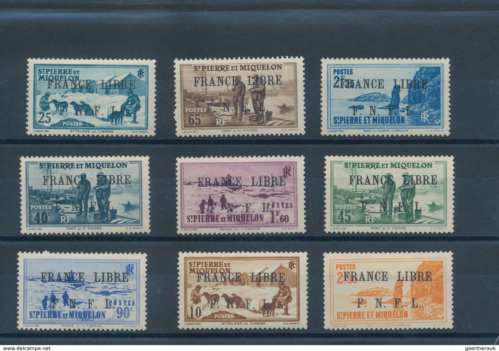 St. Pierre Und Miquelon: 1941/1942, FRANCE LIBRE F.N.F.L. Overprints, Mint Assortment Of 18 Differen - Sonstige & Ohne Zuordnung