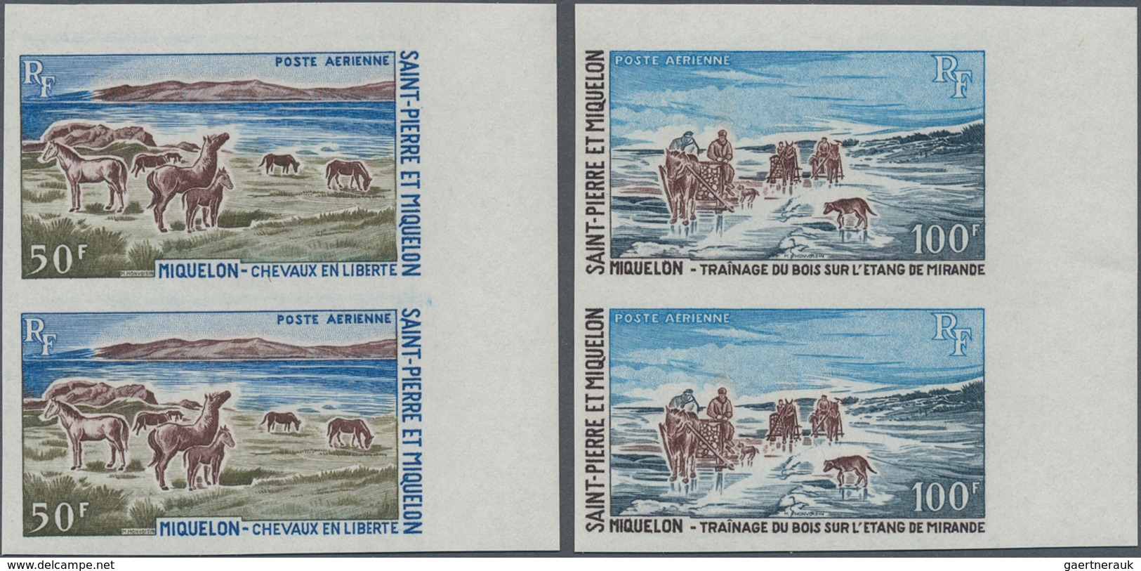 St. Pierre Und Miquelon: 1969, Tourism Airmail Stamps 50fr. Horses And 100fr. Wood Transport In A Lo - Sonstige & Ohne Zuordnung