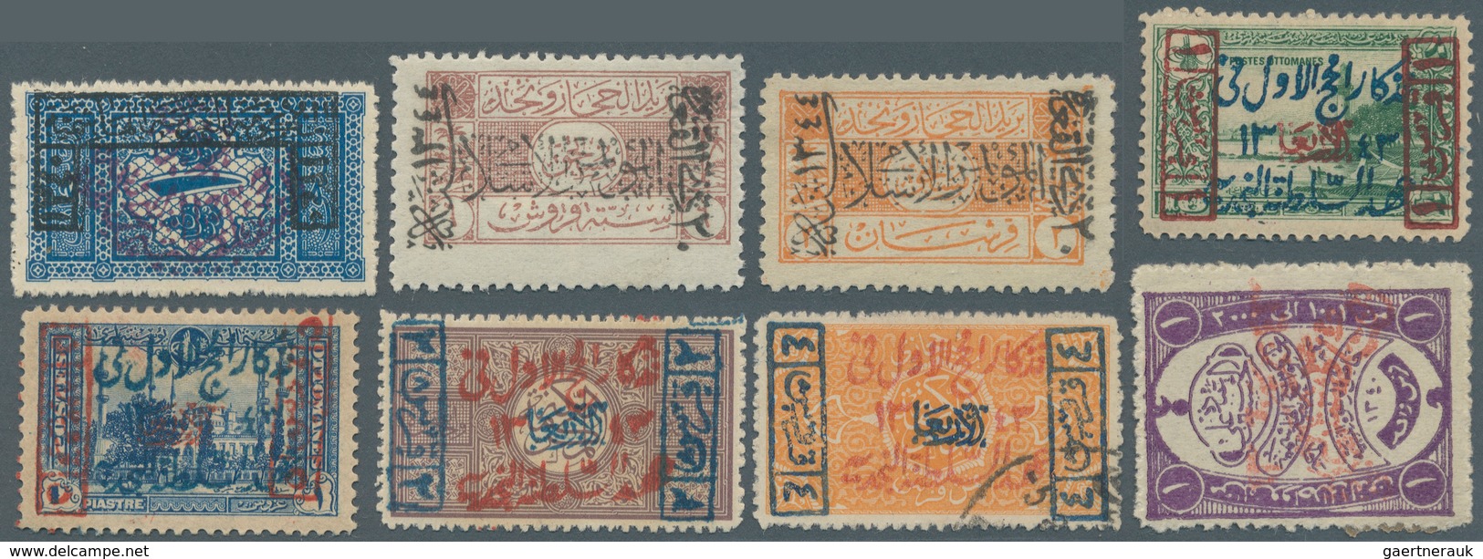 Saudi-Arabien - Nedschd: 1925-26, Extensive Collection Of Surcharged Issues On Cards, Blocks Of Four - Saudi Arabia