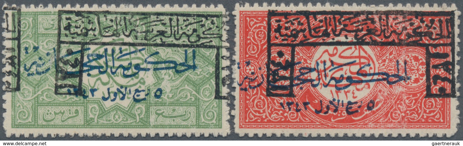 Saudi-Arabien: 1925, 1/4 Pia. Green Eleven Mint Stamps And 1/2 Pia. Red Eight Mint Stamps, Most No G - Saudi-Arabien