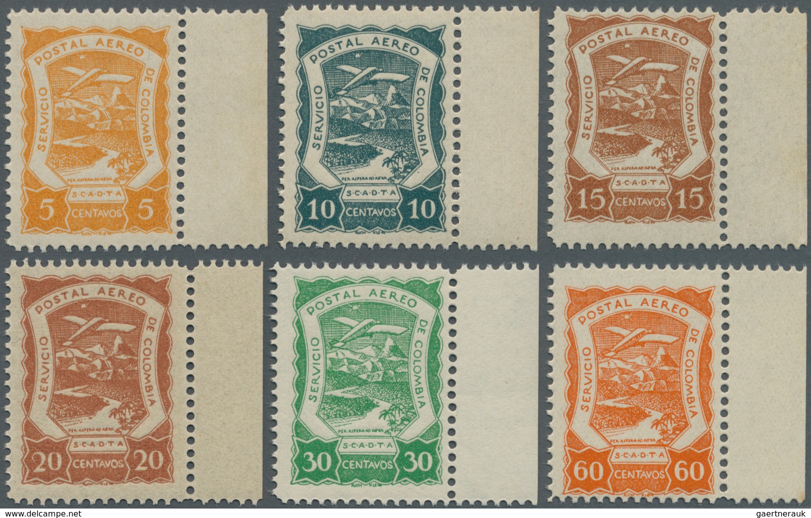 SCADTA - Ausgaben Für Kolumbien: 1921/1923, SERVICIO POSTAL AEREO DE COLOMBIA Six Values In Differen - Colombia