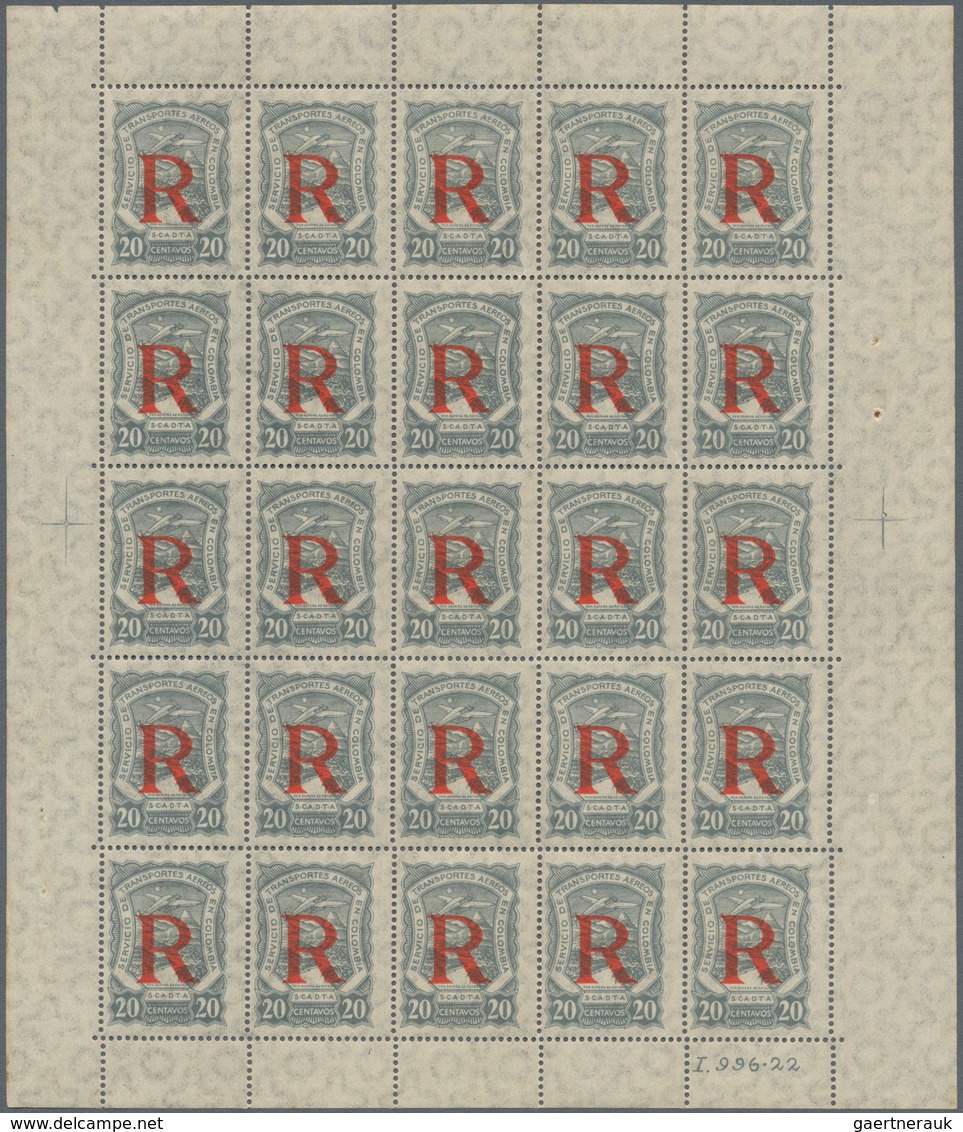 SCADTA - Ausgaben Für Kolumbien: 1928, Registration Stamp 20c. Grey, Lot Of 2.050 Stamps Within 82 ( - Kolumbien