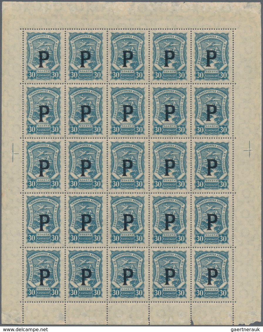 SCADTA - Länder-Aufdrucke: 1923, Panama "P", Black Machine Overprint On 30c. Blue, 6.000 Mint Stamps - Airplanes