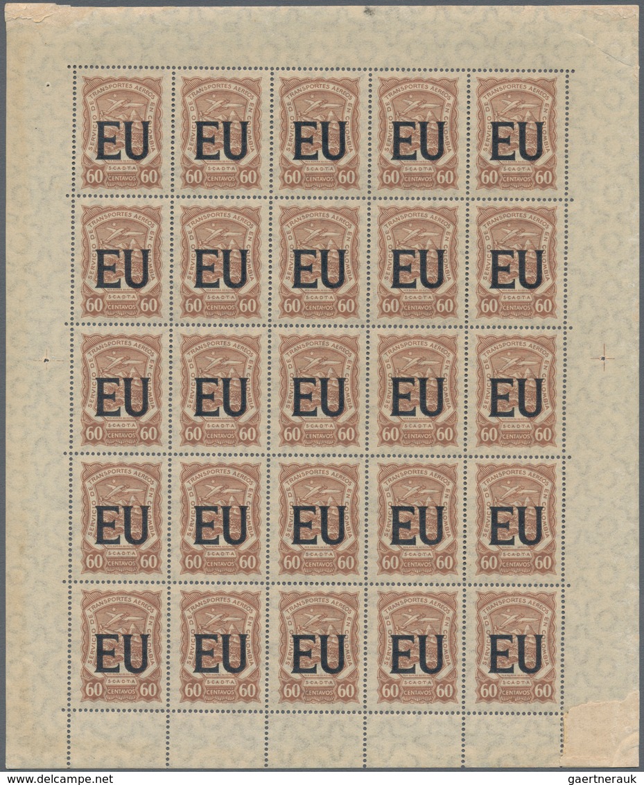 SCADTA - Länder-Aufdrucke: 1923, United States "EU", Black Machine Overprint On 60c. Yellow-brown, 1 - Flugzeuge