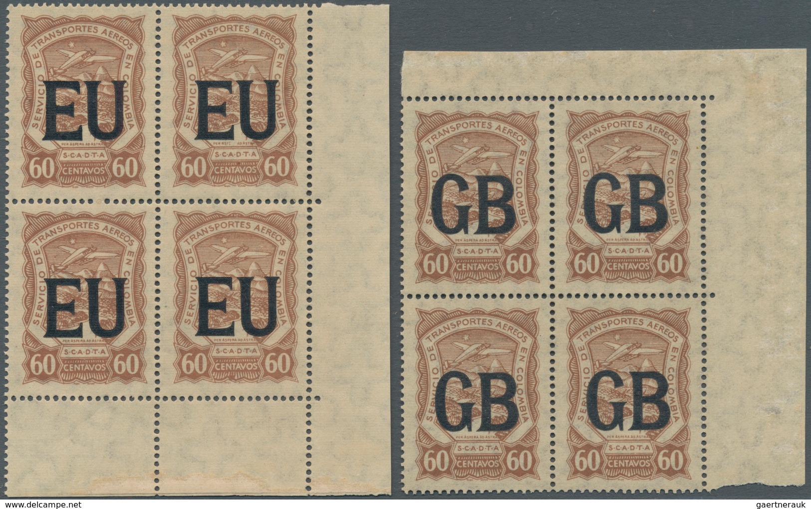 SCADTA - Länder-Aufdrucke: 1923, UNITED STATES: Three Different Colombia Issues With Black Opt. 'EU' - Airplanes