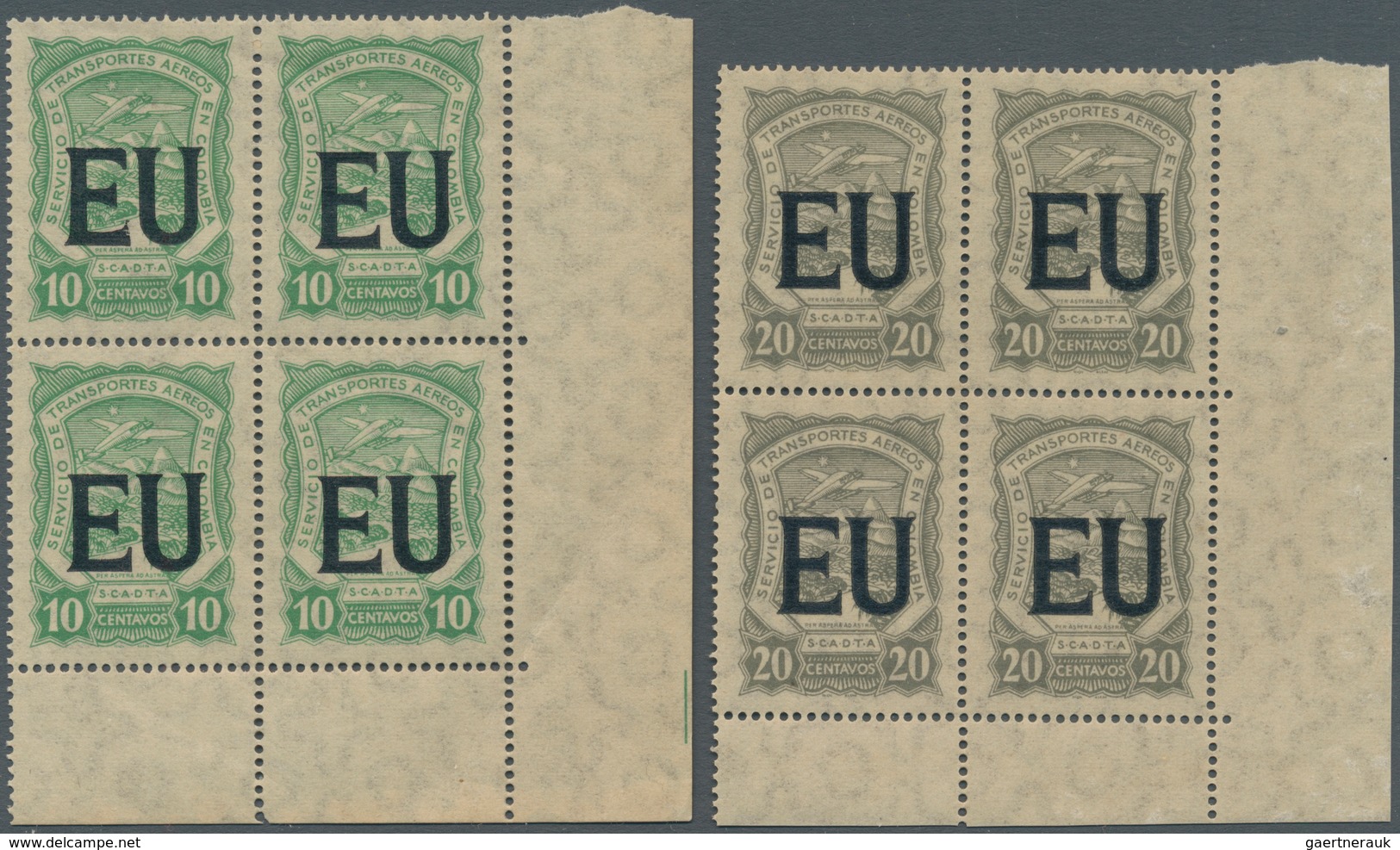 SCADTA - Länder-Aufdrucke: 1923, UNITED STATES: Three Different Colombia Issues With Black Opt. 'EU' - Airplanes