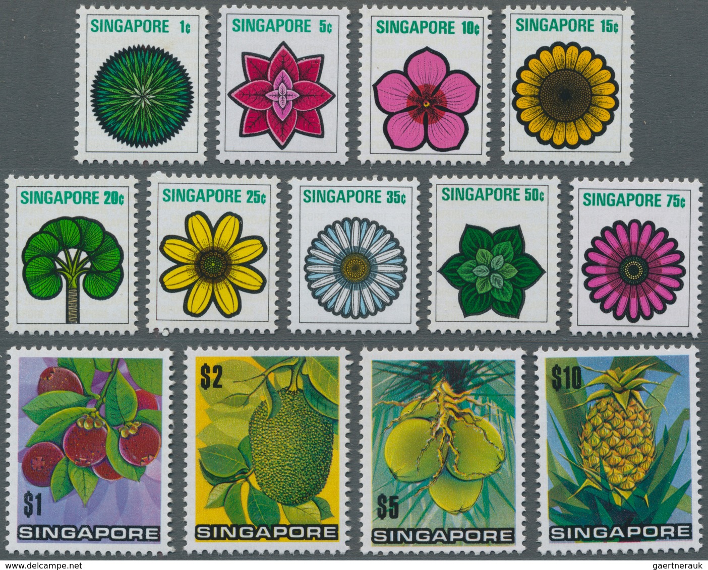 Singapur: 1973, Flowers And Fruits Defintives Complete Set Of 13 In An Investment Lot Of Approx. 1.6 - Singapur (...-1959)