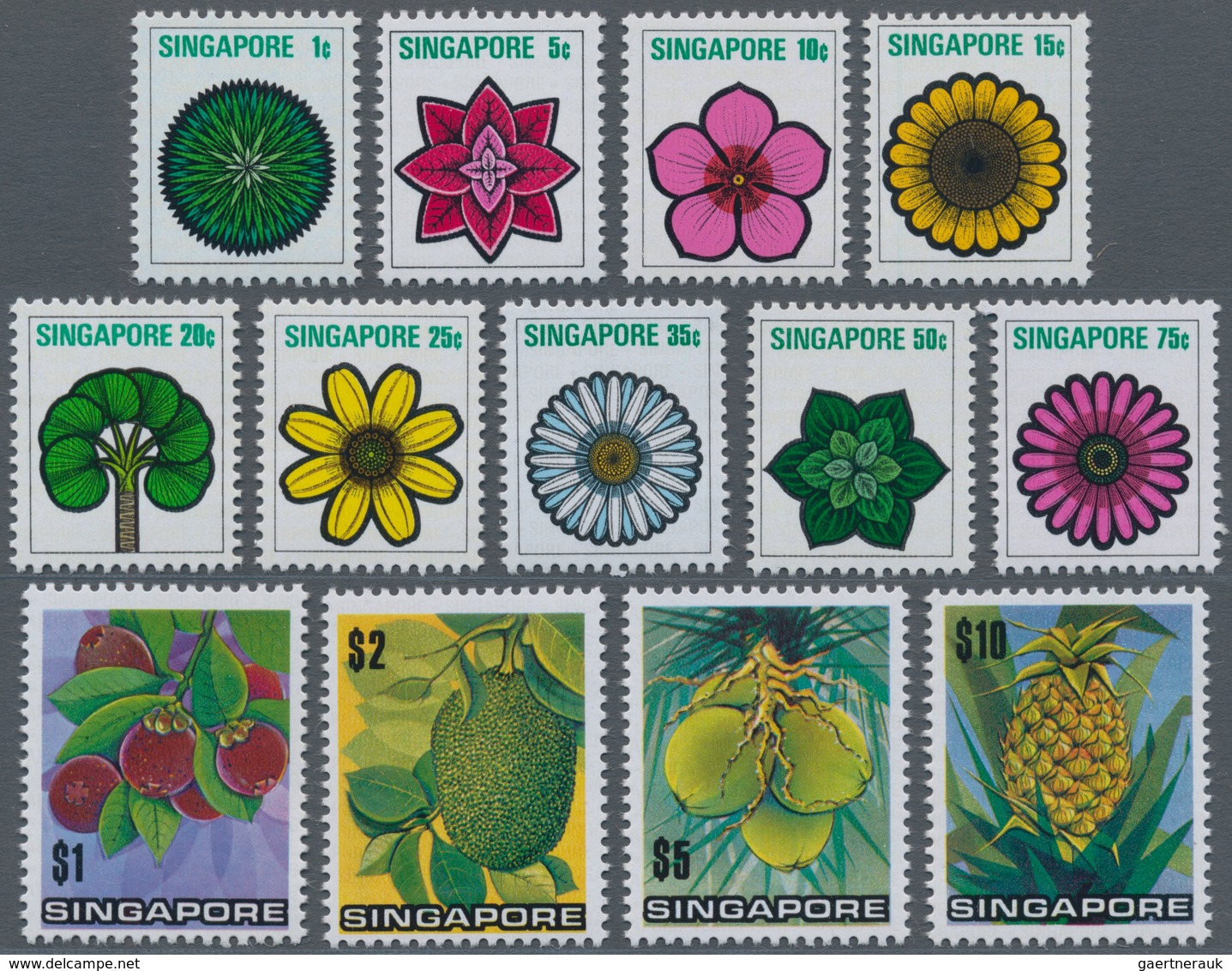 Singapur: 1973, Flowers And Fruits Defintives Complete Set Of 13 In An Investment Lot Of Approx. 800 - Singapur (...-1959)