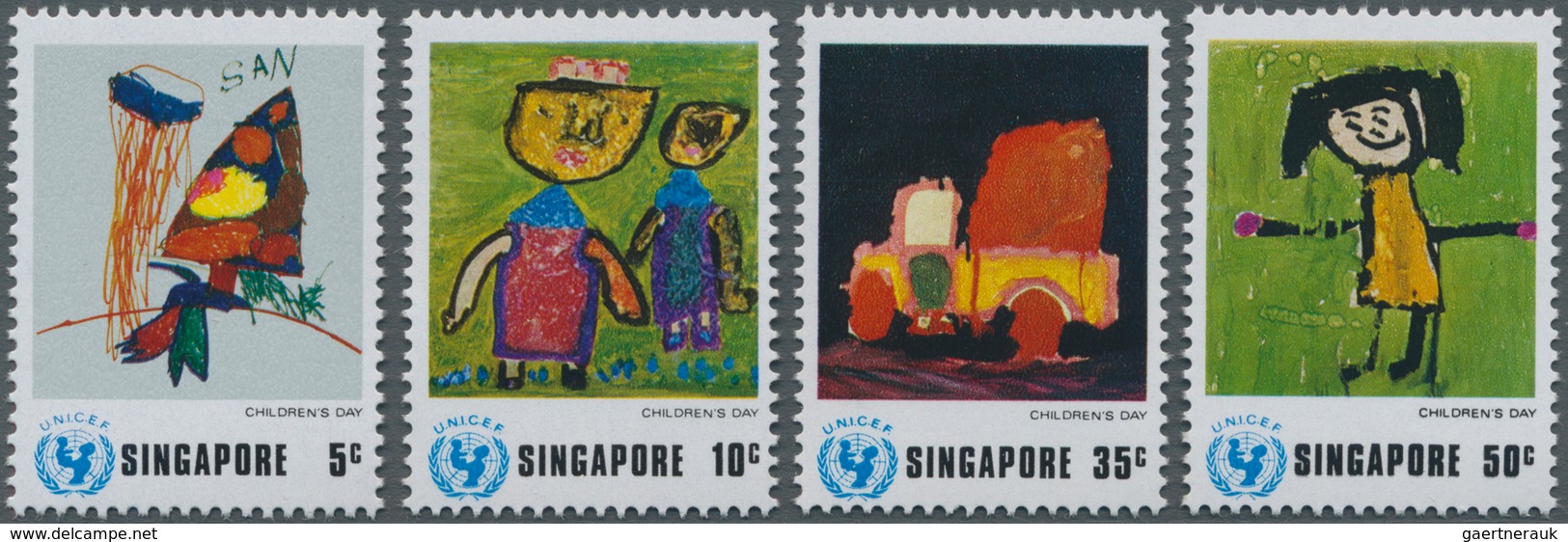 Singapur: 1974, UNICEF Children’s Day Complete Set Of Four With Different Drawings Made From Childre - Singapur (...-1959)