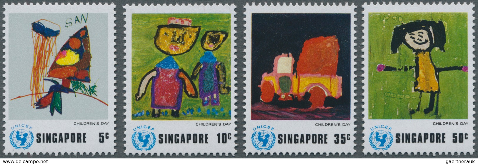 Singapur: 1974, UNICEF Children’s Day Complete Set Of Four With Different Drawings Made From Childre - Singapur (...-1959)