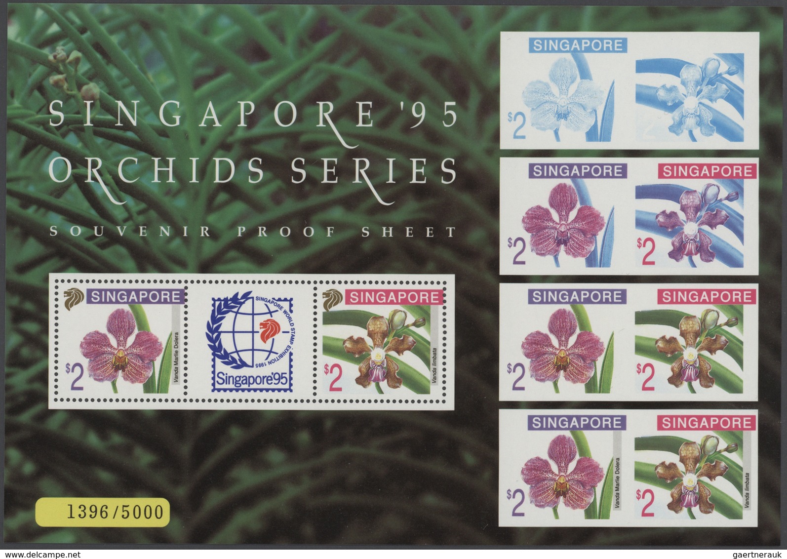 Singapur: 1991/1995, Stamp Exhibition SINGAPORE '95 ("Orchids"), Lot Of 20 Presentation Folders With - Singapur (...-1959)